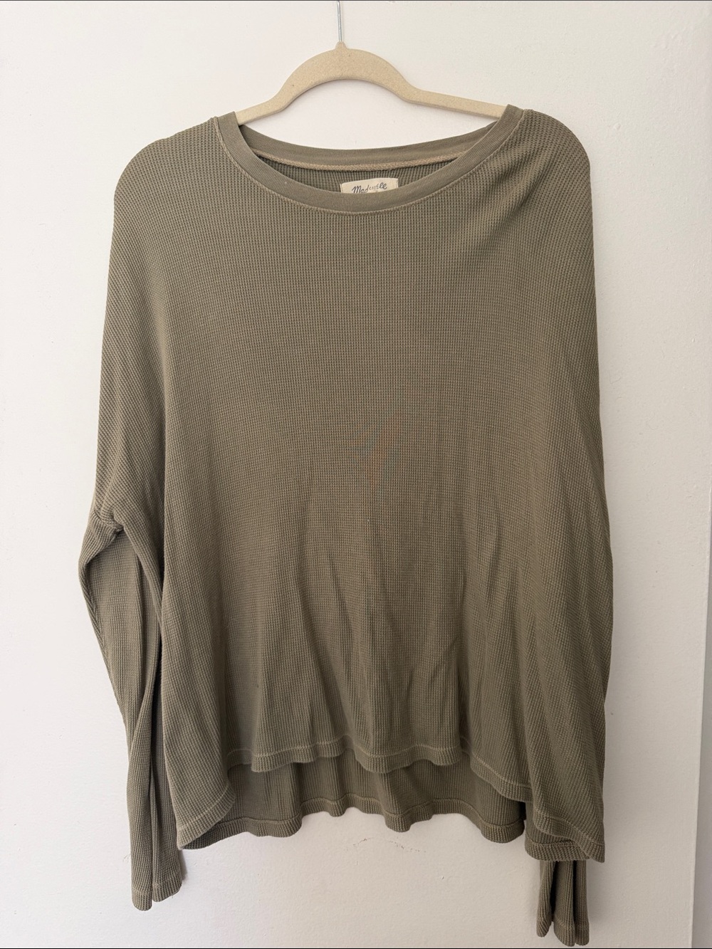 Madewell Waffle Knit Top Women's Large Olive Green Relaxed Long Sleeve